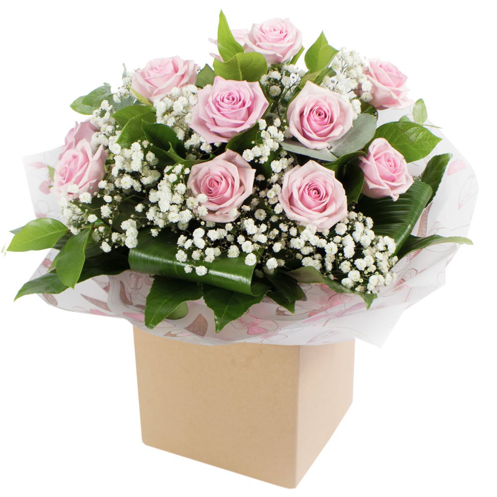 Dreamy Dozen Pink Roses - Hand Tied Aqua Pack